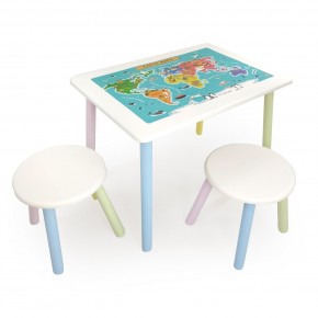 Детский комплект стол и два табурета круглых с накладкой Детский мир (Белый, Белый, Цветной) в Менделеевске - mendeleevsk.mebel-74.com | фото
